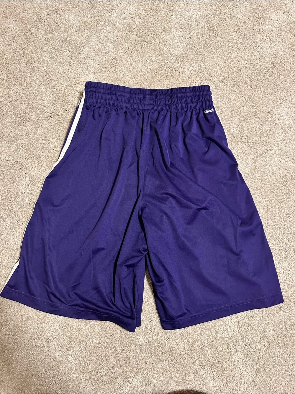 adidas Purple Athletic Shorts with White Stripes - Warriors Patch